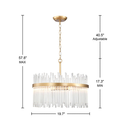 Lampadario Casandra a 5 luci in bronzo lucido con barre in vetro trasparente - Bronzo lucido