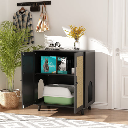 Lettiera per gatti, cuccia per gatti, tavolino laterale, porta, mobiletto, libreria