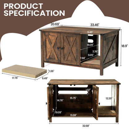 Recinto per lettiera per gatti, mobiletto nascosto in legno per toilette per gatti con tiragraffi