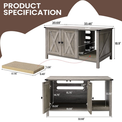 Recinto per lettiera per gatti, mobiletto nascosto in legno per toilette per gatti con tiragraffi