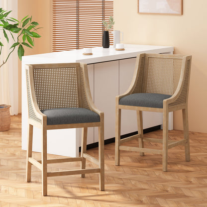 Christopher Knight Home Cataldo Sgabelli da bar in legno e canna imbottiti in tessuto da 25,5 pollici (set di 2)