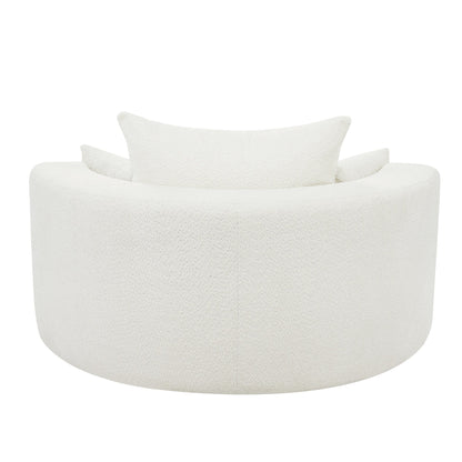 Poltrona lounge con braccioli in ciniglia, poltrona rotonda con base girevole a 360 gradi e 3 cuscini rimovibili