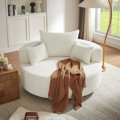 Poltrona lounge con braccioli in ciniglia, poltrona rotonda con base girevole a 360 gradi e 3 cuscini rimovibili