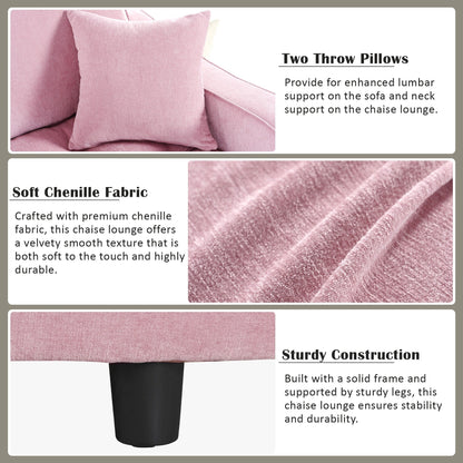 Divano letto con chaise longue in ciniglia, divano imbottito con schienale trapuntato e 2 cuscini staccabili per soggiorno