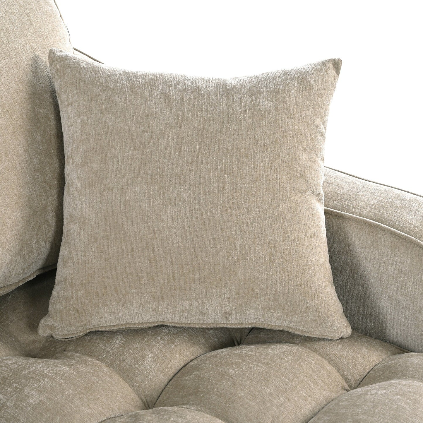 Divano letto con chaise longue in ciniglia, divano imbottito con schienale trapuntato e 2 cuscini staccabili per soggiorno