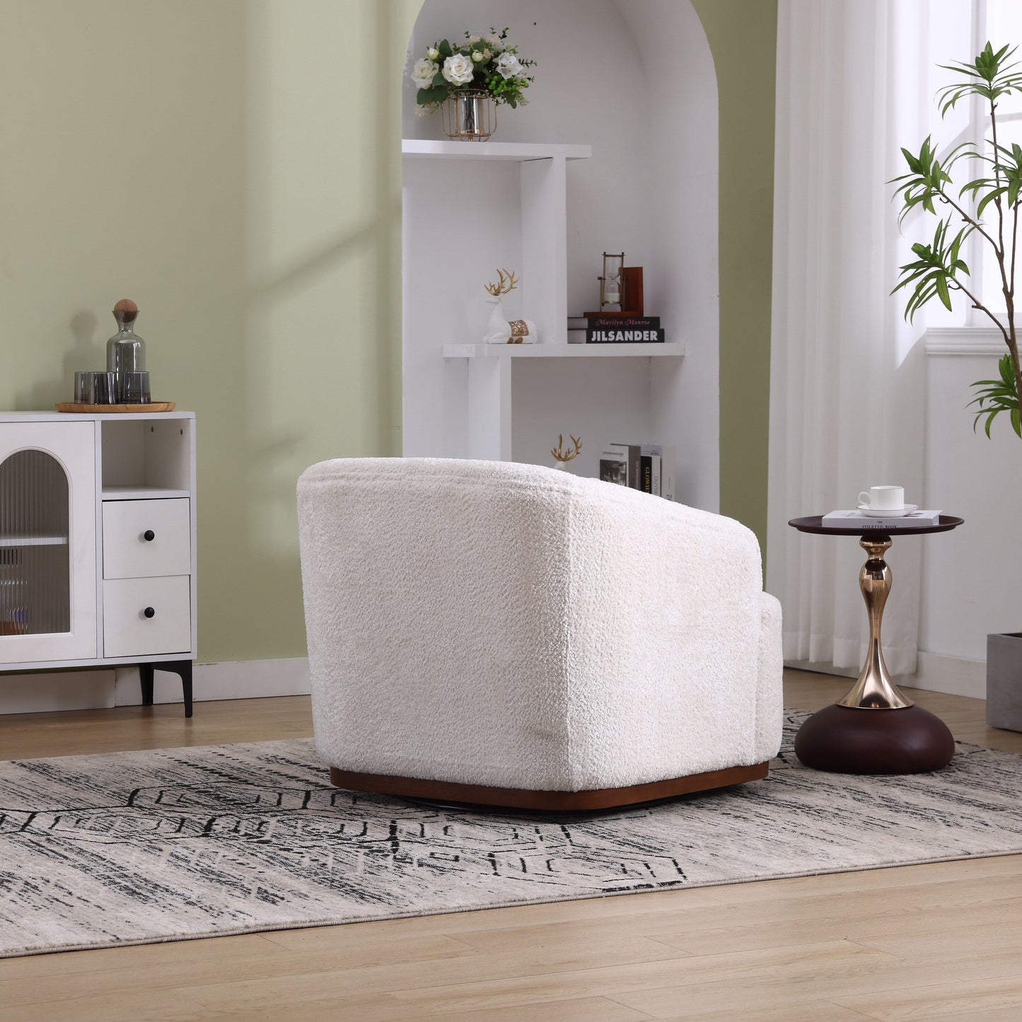 Poltrona girevole in ciniglia, comodo divano decorativo a 360 gradi per soggiorno, camera da letto e studio con cuscino rimovibile