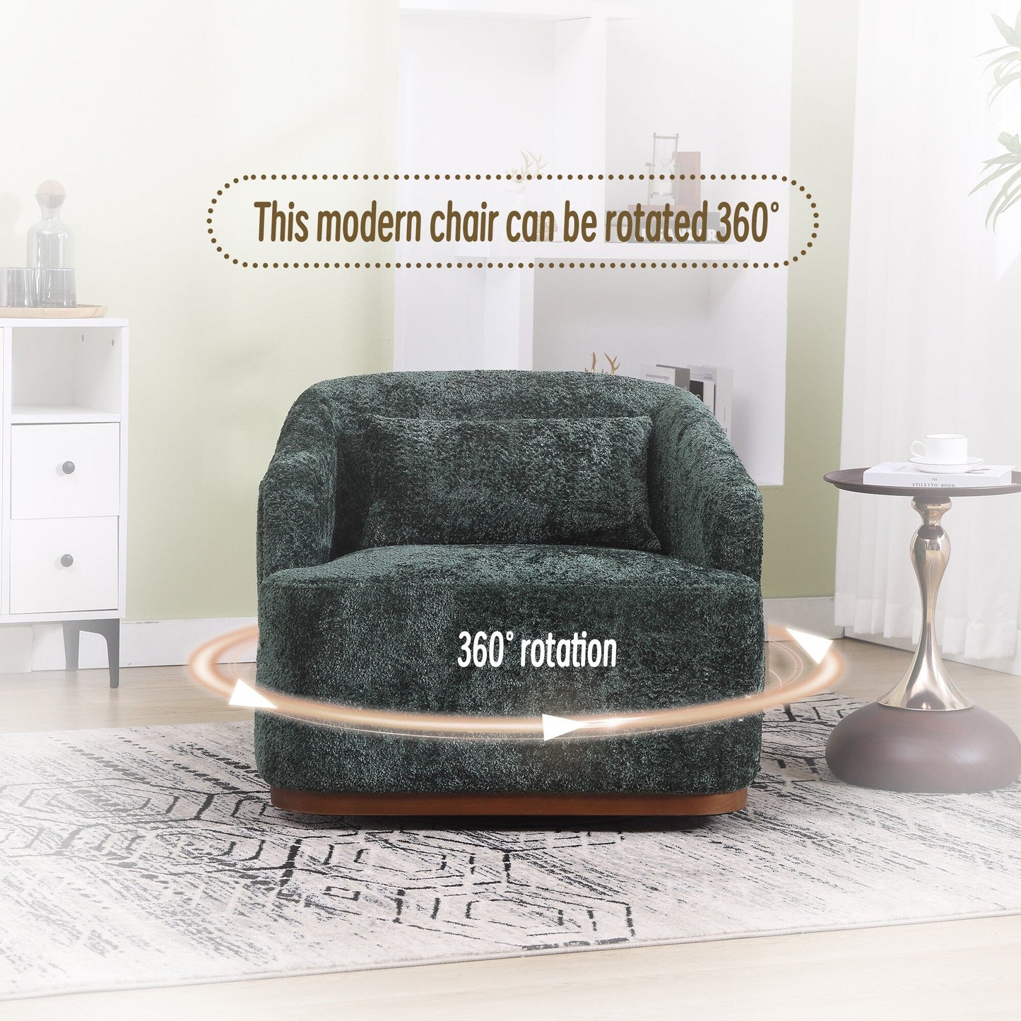 Poltrona girevole in ciniglia, comodo divano decorativo a 360 gradi per soggiorno, camera da letto e studio con cuscino rimovibile