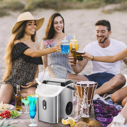 Nugget Ice, macchina per il ghiaccio portatile da banco con pulsanti meccanici, dotata di cestello e paletta per il ghiaccio, acciaio inossidabile