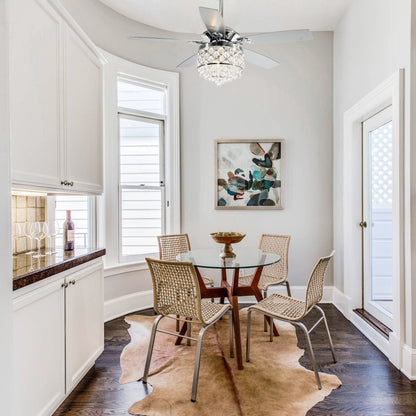 Lampadario/ventilatore da soffitto a 4 luci in cromo/cristallo con telecomando