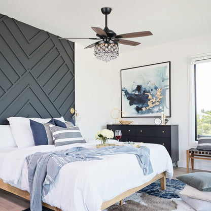 Lampadario/ventilatore da soffitto a 4 luci in cromo/cristallo con telecomando