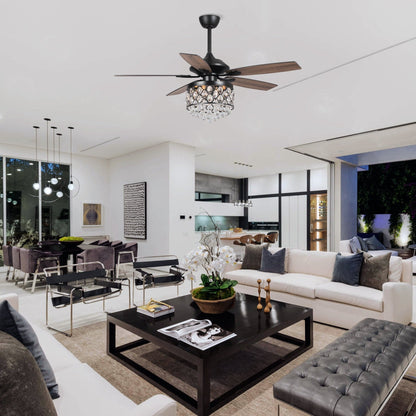 Lampadario/ventilatore da soffitto a 4 luci in cromo/cristallo con telecomando