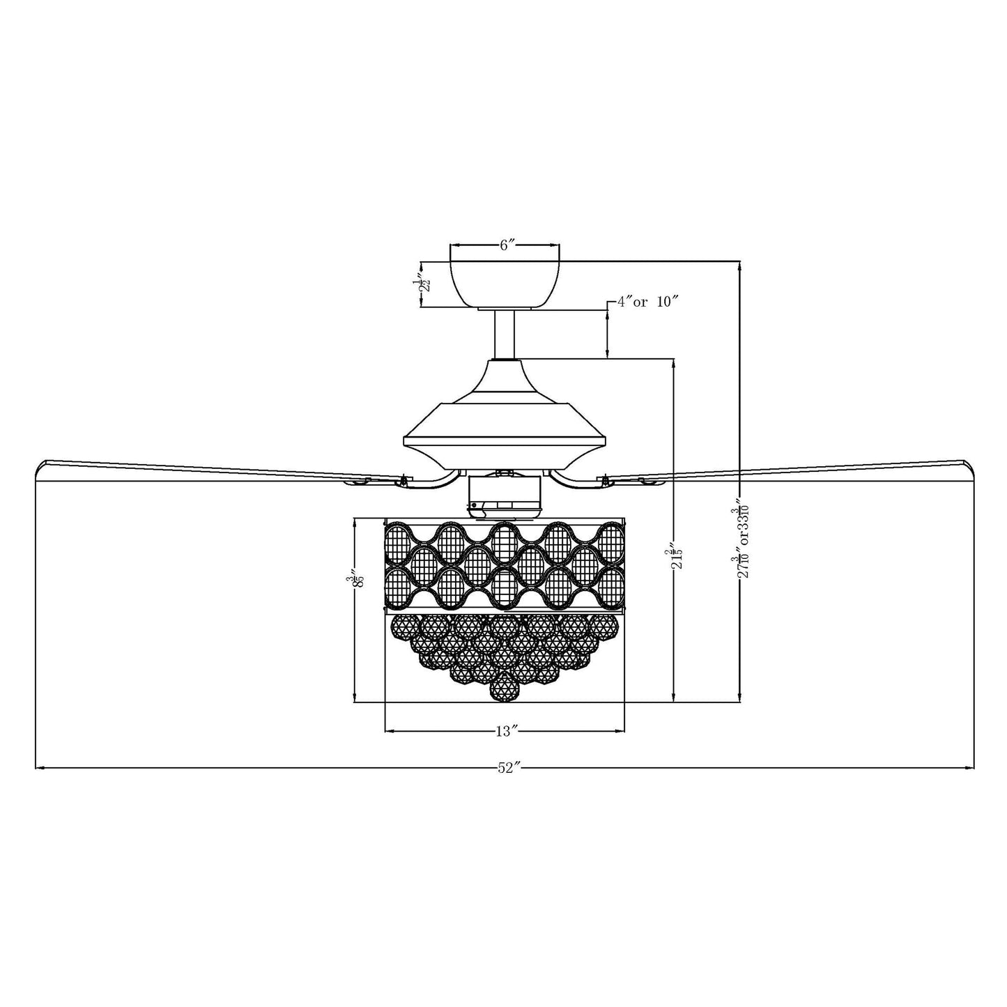 Lampadario/ventilatore da soffitto a 4 luci in cromo/cristallo con telecomando