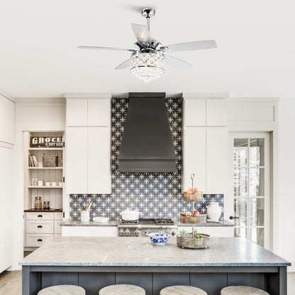 Lampadario/ventilatore da soffitto a 4 luci in cromo/cristallo con telecomando