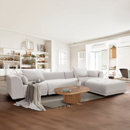 Divano componibile Cloud 144 con pouf - Divano da soggiorno in tessuto di ciniglia