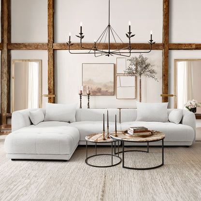 Divano componibile Cloud 144 con pouf - Divano da soggiorno in tessuto di ciniglia