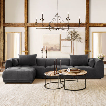 Divano componibile Cloud 144 con pouf - Divano da soggiorno in tessuto di ciniglia