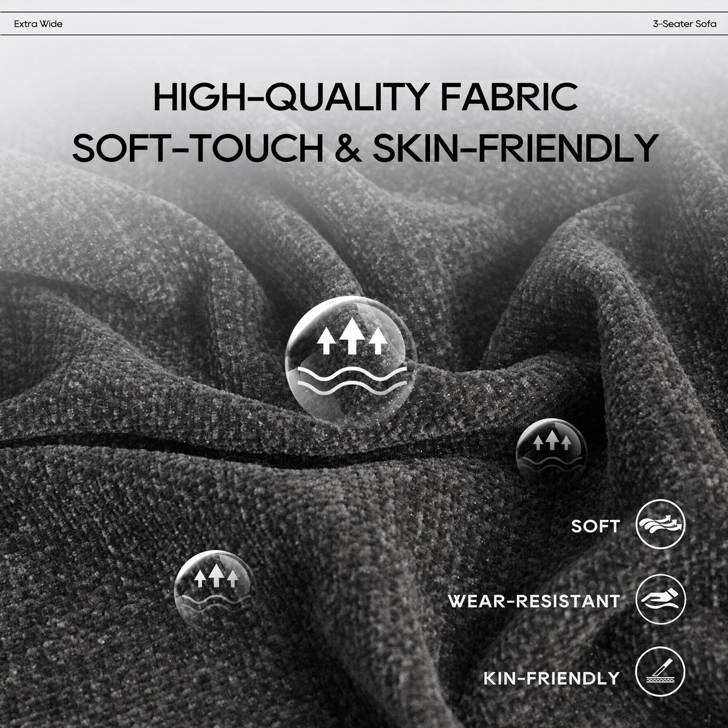 Divano componibile Cloud 144 con pouf - Divano da soggiorno in tessuto di ciniglia