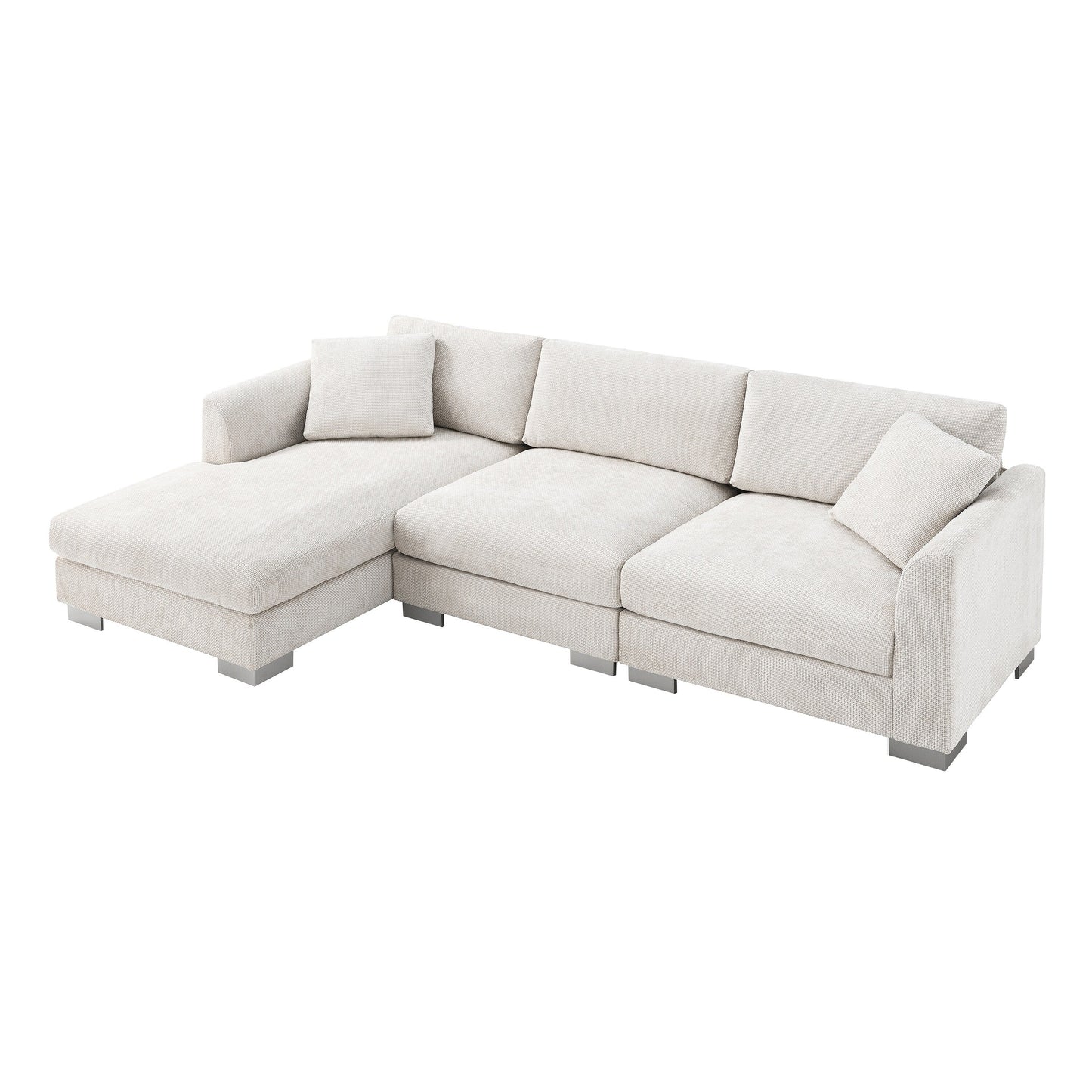 Divano componibile Cloud, set di divani di lusso a L con 2 cuscini gratuiti, mobili da interno in ciniglia a 4 posti con chaise longue oversize