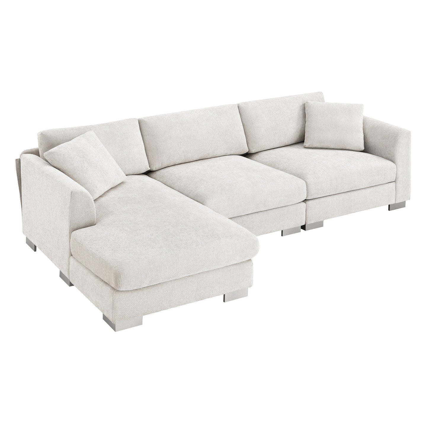 Divano componibile Cloud, set di divani di lusso a L con 2 cuscini gratuiti, mobili da interno in ciniglia a 4 posti con chaise longue oversize
