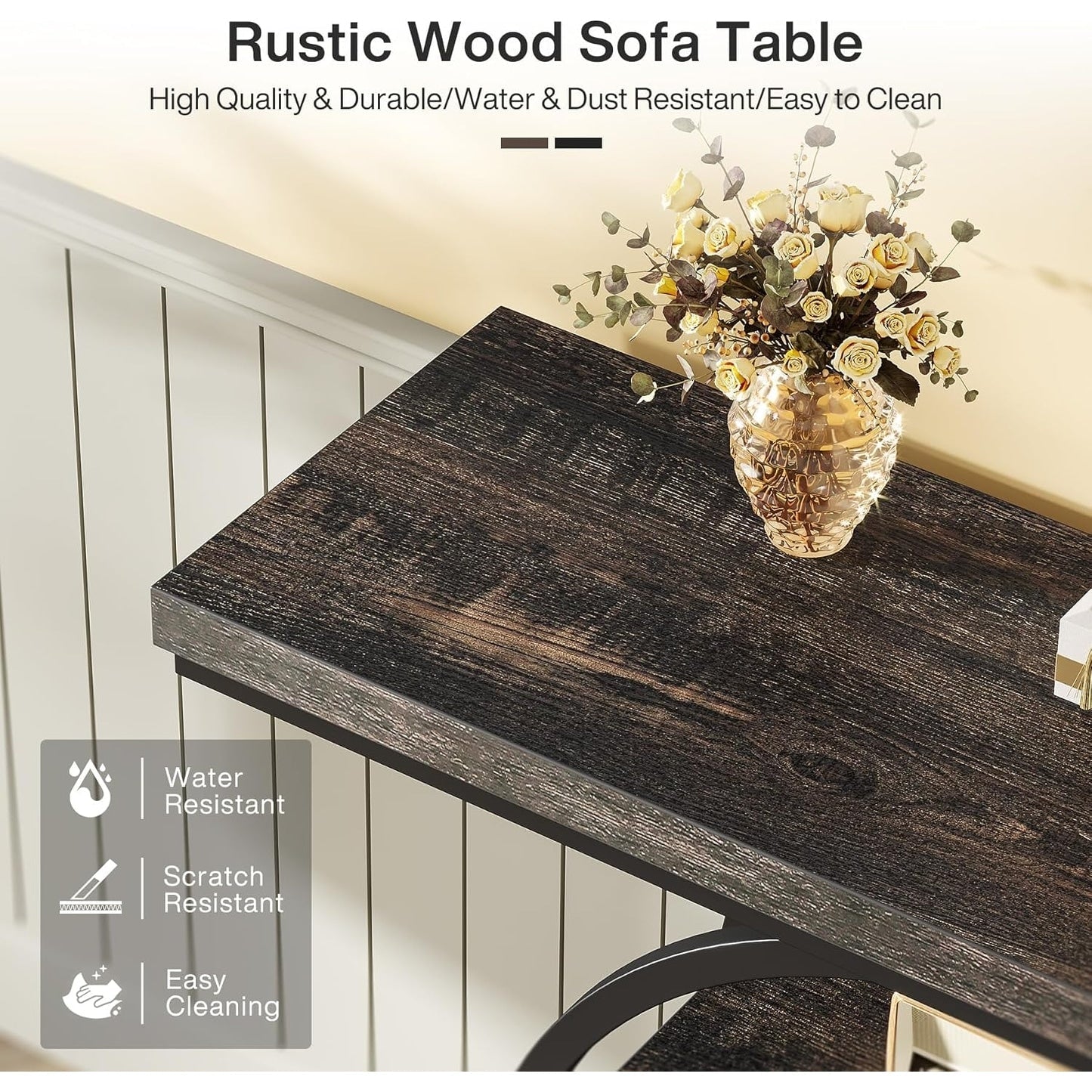 Tavolo consolle per ingresso, tavolo da divano industriale a 4 ripiani dietro il divano