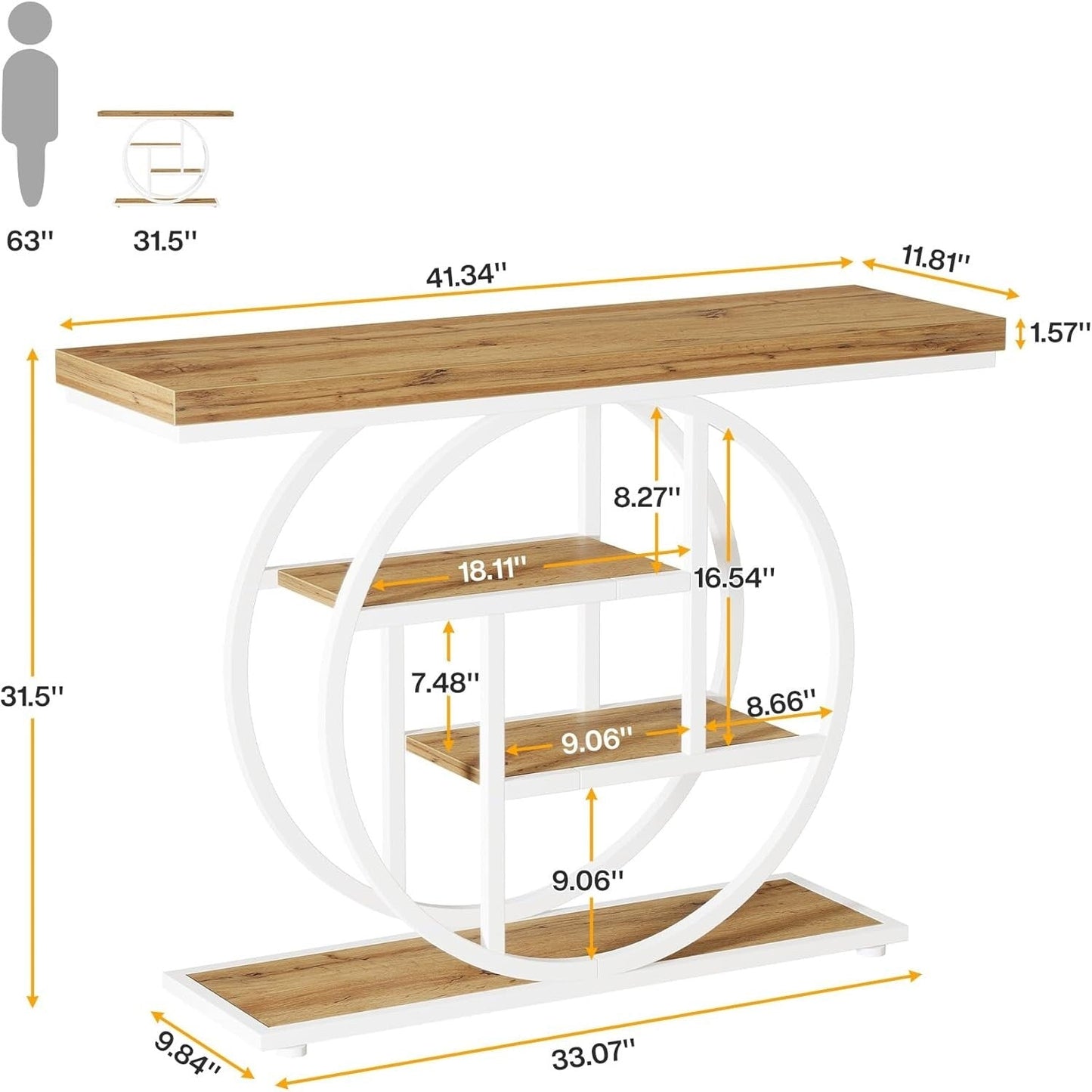 Tavolo consolle per ingresso, tavolo da divano industriale a 4 ripiani dietro il divano