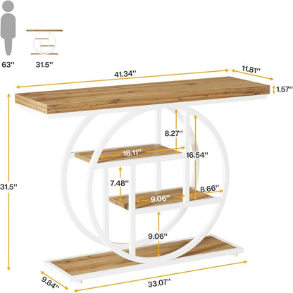 Tavolo consolle per ingresso, tavolo da divano industriale a 4 ripiani dietro il divano