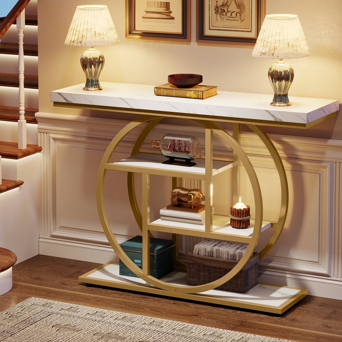 Tavolo consolle per ingresso, tavolo da divano industriale a 4 ripiani dietro il divano