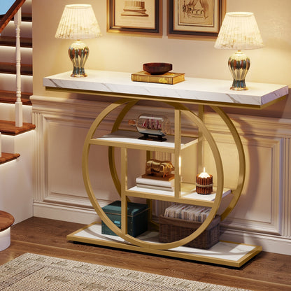 Tavolo consolle per ingresso, tavolo da divano industriale a 4 ripiani dietro il divano