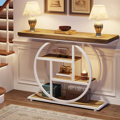 Tavolo consolle per ingresso, tavolo da divano industriale a 4 ripiani dietro il divano