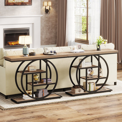 Tavolo consolle per ingresso, tavolo da divano industriale a 4 ripiani dietro il divano