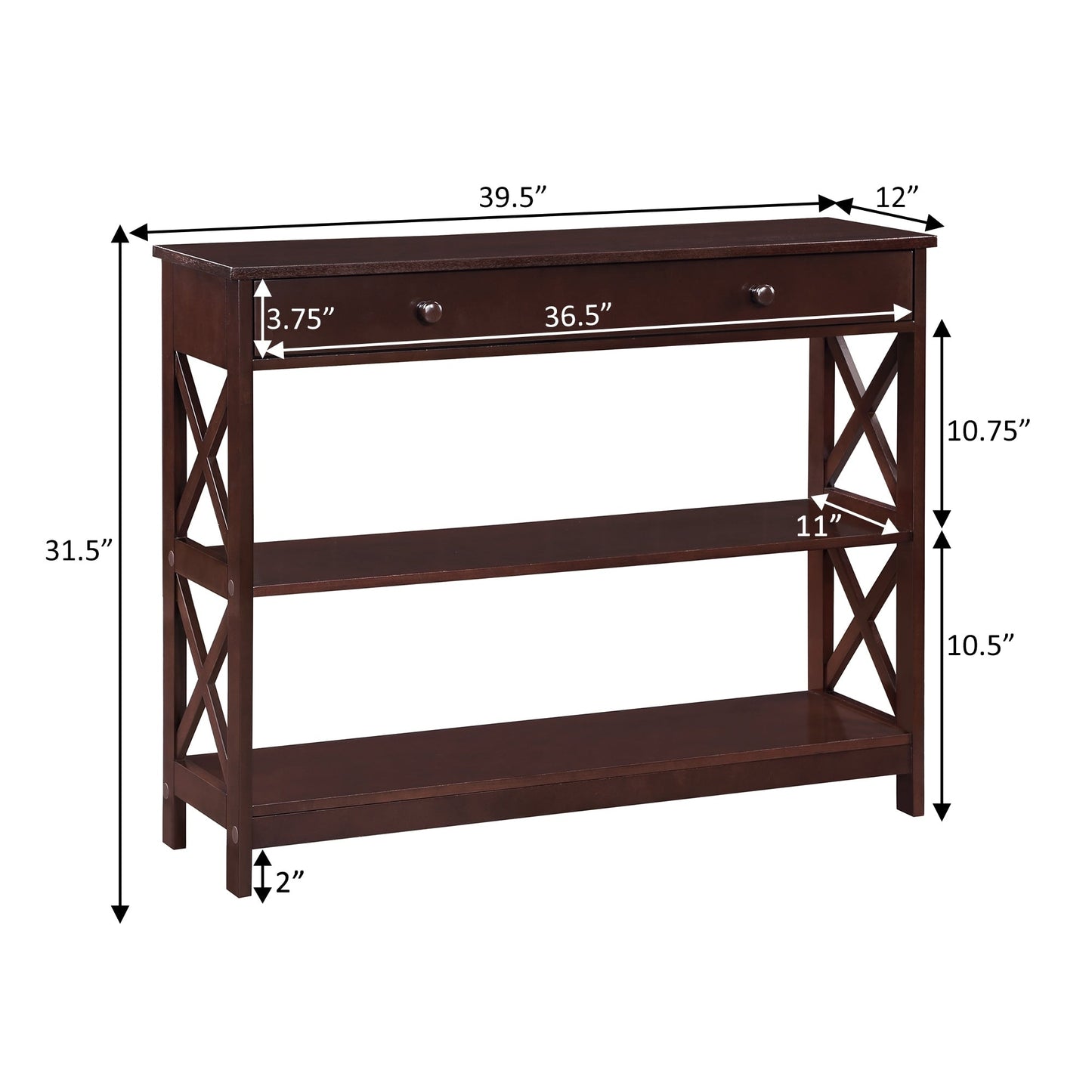 Convenience Concepts Oxford Tavolo consolle con 1 cassetto e ripiani