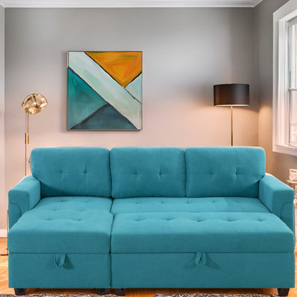 Divano componibile reversibile con letto estraibile, chaise longue con contenitore nascosto e gambe resistenti