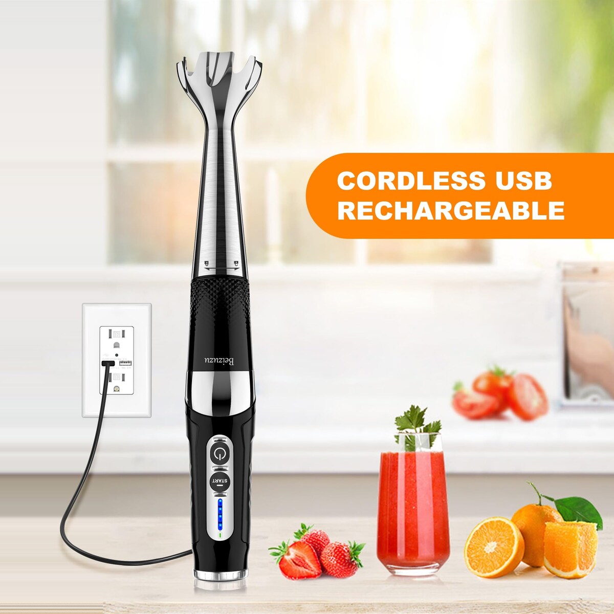 Frullatore a immersione senza fili: frullatore a immersione ricaricabile tramite USB 4 in 1, 21 velocità variabili e 3 angoli regolabili con tritatutto da 700 ml
