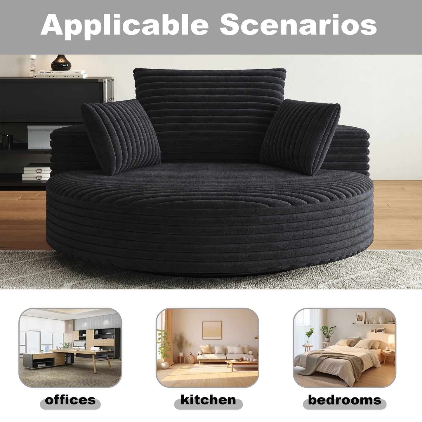 Sedia girevole singola in velluto a coste e ciniglia