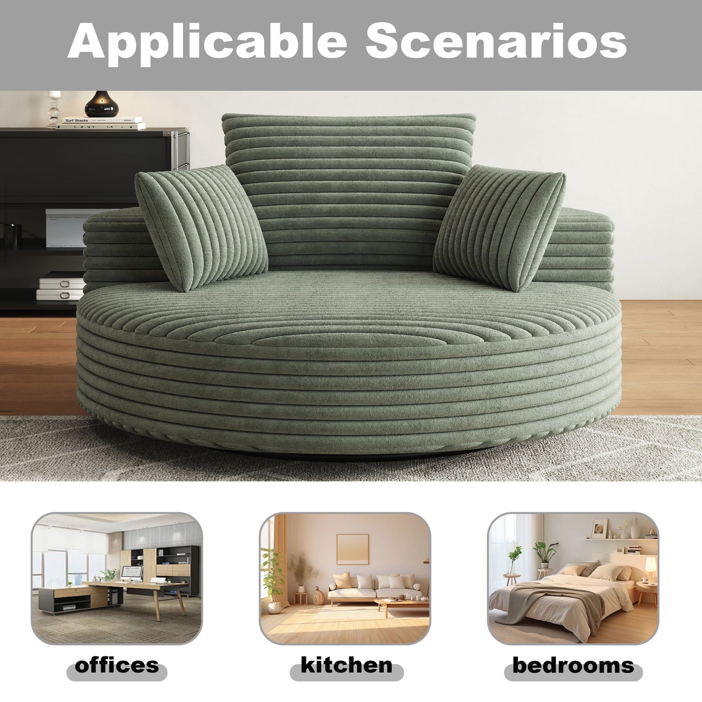 Sedia girevole singola in velluto a coste e ciniglia