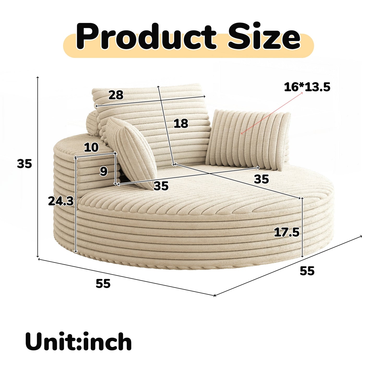 Sedia girevole singola in velluto a coste e ciniglia
