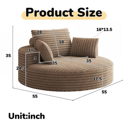 Sedia girevole singola in velluto a coste e ciniglia