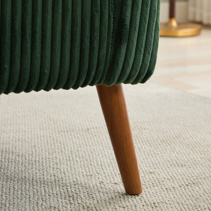 Divano a 2 posti rivestito in tessuto di velluto a coste con gambe in legno di noce