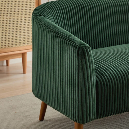 Divano a 2 posti rivestito in tessuto di velluto a coste con gambe in legno di noce