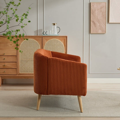 Divano a 2 posti rivestito in tessuto di velluto a coste con gambe in legno di noce