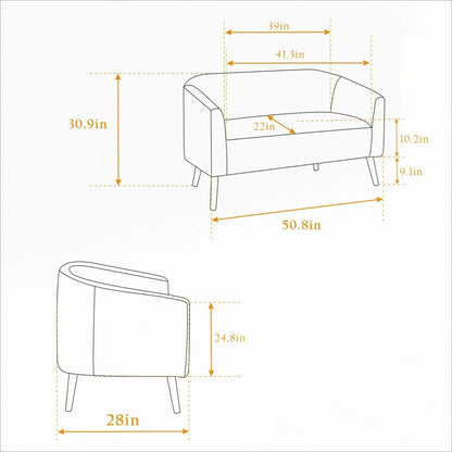 Divano a 2 posti rivestito in tessuto di velluto a coste con gambe in legno di noce