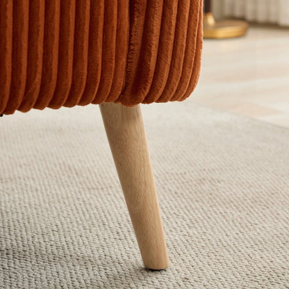 Divano a 2 posti rivestito in tessuto di velluto a coste con gambe in legno di noce