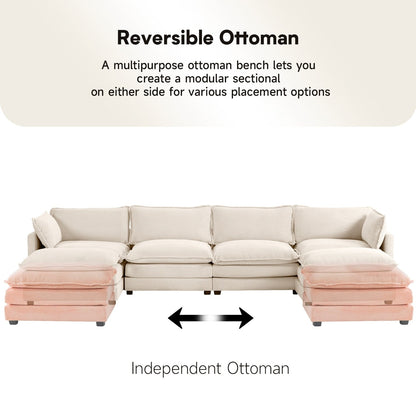 Divano componibile in velluto a coste con pouf rimovibili e cuscini ultra morbidi per soggiorno e camera da letto