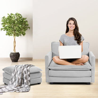 Divano componibile in velluto a coste con pouf rimovibili e cuscini ultra morbidi per soggiorno e camera da letto