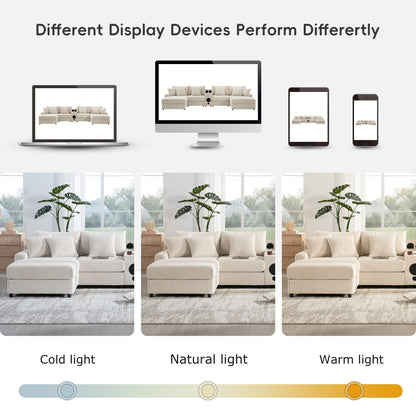 Divano componibile in velluto a coste con altoparlanti Bluetooth, caricabatterie USB, portabicchieri, contenitore, pouf, seduta profonda e ampia