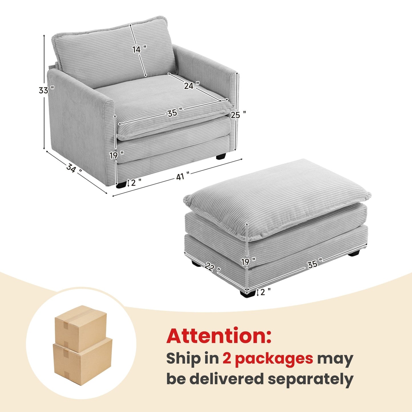 Divano componibile in velluto a coste con pouf rimovibili e cuscini ultra morbidi per soggiorno e camera da letto