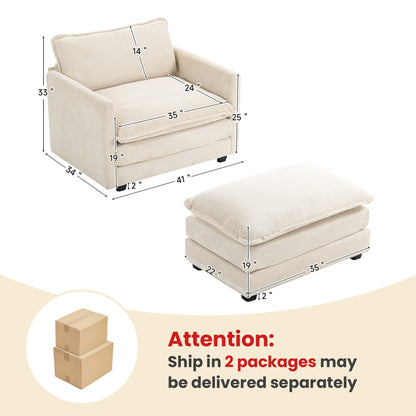 Divano componibile in velluto a coste con pouf rimovibili e cuscini ultra morbidi per soggiorno e camera da letto