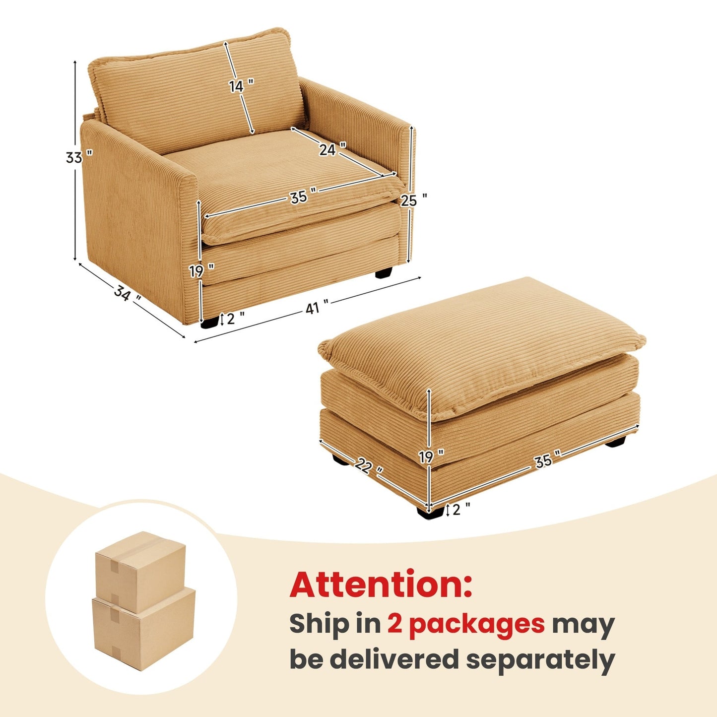 Divano componibile in velluto a coste con pouf rimovibili e cuscini ultra morbidi per soggiorno e camera da letto