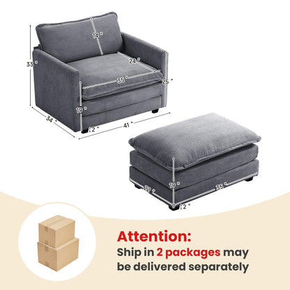 Divano componibile in velluto a coste con pouf rimovibili e cuscini ultra morbidi per soggiorno e camera da letto