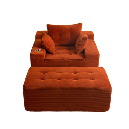 Divano imbottito in memory foam con pouf imbottito in velluto a coste - 48,4Lx67,7Wx24,4H